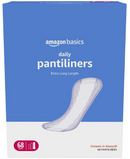 Basics Daily Panty liner/ pantiliner, Extra Long Length, Unscented, 68 Count, 1 Pack (Previously Solimo)
