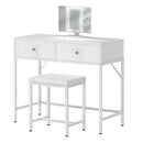 SUPERJARE Vanity Desk, Makeup Vanity with Lighted Mirror, White Desk with Drawers, 35.4 Inches Makeup Vanity Desk with Lights, for Bedroom, White and Gold