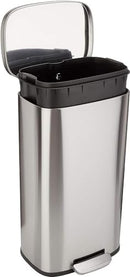 Amazon Basics Smudge Resistant Small Rectangular Trash Can With Soft-Close Foot Pedal, Brushed Stainless Steel, 5 Liter/1.32 Gallon,7.3 x 8.5 x 11.8 inches (LxWxH), Satin Nickel Finish