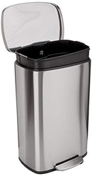 Amazon Basics Smudge Resistant Small Rectangular Trash Can With Soft-Close Foot Pedal, Brushed Stainless Steel, 5 Liter/1.32 Gallon,7.3 x 8.5 x 11.8 inches (LxWxH), Satin Nickel Finish