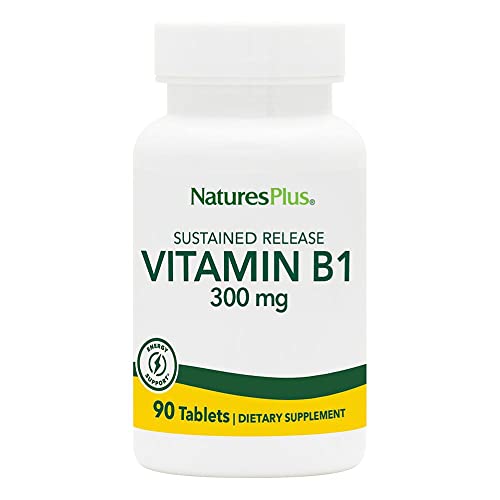 NaturesPlus Vitamin B1 (Thiamin HCI), Sustained Release - 300 mg, 90 Vegetarian Tablets - Natural Energy Boost, Helps Metabolize Carbohydrates - Gluten-Free - 90 Servings