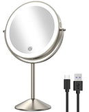 Gospire 1x/10x Magnifying Lighted Makeup Mirror Double Sided Round Standing 360 Degree Swivel Mirror for Shaving Bathroom 7 Inch Diameter