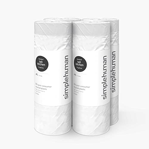 simplehuman Extra Strong Tall Kitchen 13 Gallon Drawstring Trash Bags, 50% PCR content, 100 Count (Pack of 1)
