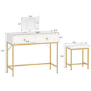 SUPERJARE Vanity Desk, Makeup Vanity with Lighted Mirror, White Desk with Drawers, 35.4 Inches Makeup Vanity Desk with Lights, for Bedroom, White and Gold