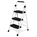 HBTower 3 Step Ladder, Folding Step Stool with Wide Anti-Slip Pedal, 500lbs Sturdy Steel Ladder, Convenient Handgrip, Lightweight, Portable Steel Step Stool, Black