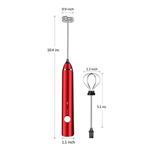 Delm Milk Frother Electric USB Stainless Steel Accessory (Red)