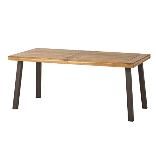 Christopher Knight Home Della Acacia Wood Dining Table, Natural Stained with Rustic Metal, 32.25 in x 69 in x 29.5 in, Brown, Grey