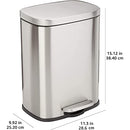 Amazon Basics Smudge Resistant Small Rectangular Trash Can With Soft-Close Foot Pedal, Brushed Stainless Steel, 5 Liter/1.32 Gallon,7.3 x 8.5 x 11.8 inches (LxWxH), Satin Nickel Finish