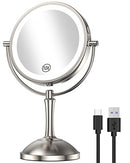 Gospire 1x/10x Magnifying Lighted Makeup Mirror Double Sided Round Standing 360 Degree Swivel Mirror for Shaving Bathroom 7 Inch Diameter