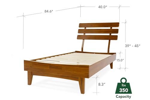 Bme Caden 15" Bed Frame with Adjustable Headboard - Mid Century, Retro Style with Acacia Wood - No Box Spring Needed - Wood Slat Support - Easy Assembly (Caramel, King (U.S. Standard))