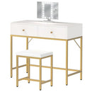 SUPERJARE Vanity Desk, Makeup Vanity with Lighted Mirror, White Desk with Drawers, 35.4 Inches Makeup Vanity Desk with Lights, for Bedroom, White and Gold