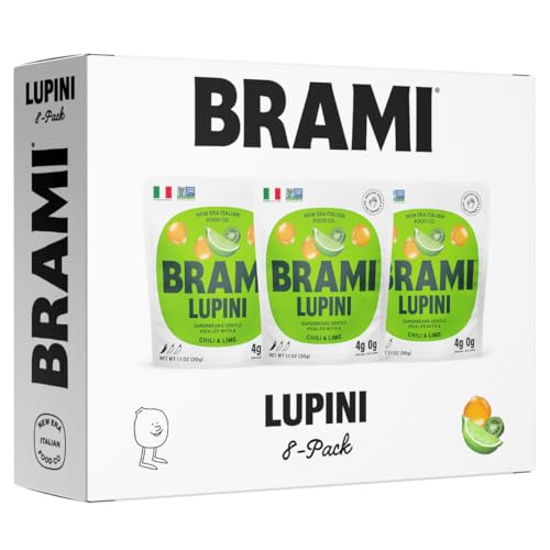 Simply Pickled Lupini Beans Snack by BRAMI | 9g Plant Protein, 0g Net Carbs | Vegan, Vegetarian, Keto, Mediterranean Diet, Non Perishable | 2.3 oz (Variety, 8 Count)