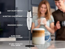 Powerful Milk Frother Foam Maker for Lattes - Whisk Drink Mixer for Coffee, Cappuccino, Frappe, Matcha, Hot Chocolate (Black)
