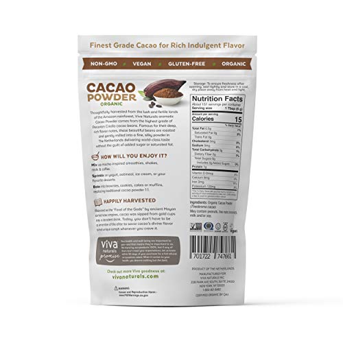 Viva Naturals Certified Organic Cacao Powder (2lb) for Smoothie, Coffee and Drink Mixes (Shipping Only)