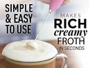 Powerful Milk Frother Foam Maker for Lattes - Whisk Drink Mixer for Coffee, Cappuccino, Frappe, Matcha, Hot Chocolate (Black)