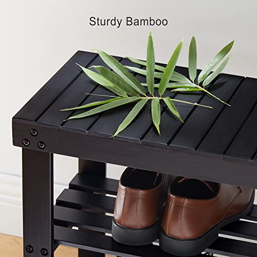 Pipishell Bamboo Shoe Rack Bench, 3 Tier Sturdy Shoe Organizer, Storage Shoe Shelf, Holds up to 300lbs for Entryway Bedroom Living Room Balcony, Bamboo