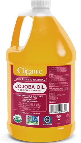 Cliganic Organic Jojoba Oil, 100% Pure (4oz) | Moisturizing Oil for Face, Hair, Skin & Nails | Natural Cold Pressed Hexane Free | Base Carrier Oil