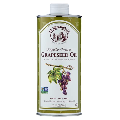 La Tourangelle, Expeller-Pressed Grapeseed Oil, High Heat Neutral Cooking Oil, Cast Iron Seasoning, Also Great for Skin, Hair, and DIY Beauty Recipes, 16.9 fl oz