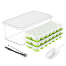 DOQAUS Ice Cube Tray with Lid and Bin, 4 Pack Silicone Plastic Ice Cube Trays for Freezer with Ice Box, Ice Trays with Ice Container, Stackable Ice Tray with Storage Ice Bucket,Ice Tong,Ice Scoop