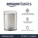 Amazon Basics Smudge Resistant Small Rectangular Trash Can With Soft-Close Foot Pedal, Brushed Stainless Steel, 5 Liter/1.32 Gallon,7.3 x 8.5 x 11.8 inches (LxWxH), Satin Nickel Finish