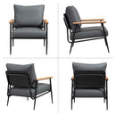 GYI Brown Leather Accent Chair Set of 2, 23.6'' Wide Armchair Set of 2, Industrial Black Metal Frame Accent Chairs with Wood Arms, Mid-Century Modern Comfy Sofa Chair for Living Room, Bedroom