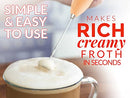 Powerful Milk Frother Foam Maker for Lattes - Whisk Drink Mixer for Coffee, Cappuccino, Frappe, Matcha, Hot Chocolate (Black)