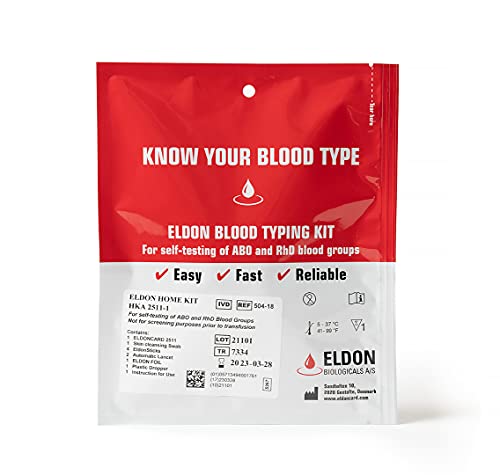 Eldoncard Blood Type Test (Complete Kit) - Air Sealed Envelope, Safety Lancet, Micropipette, Cleansing Swab - 2 Pack