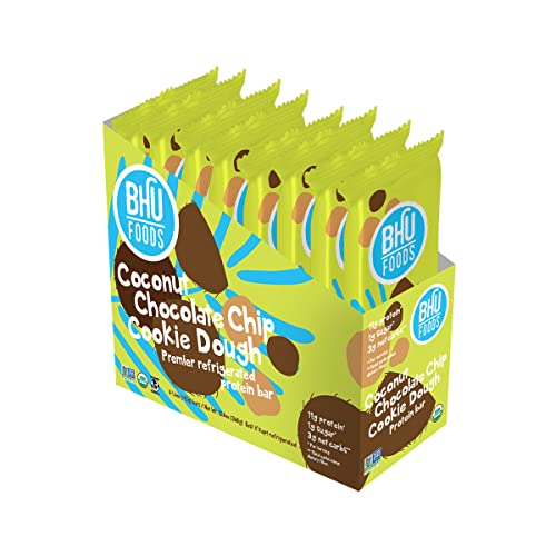 BHU Cookie Dough Keto Protein Bars, Chocolate Chip, Ultra Creamy Refrigerated Keto Snacks - 4g Net Carbs, 1g Sugar (8 Bars)