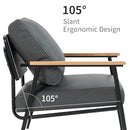 GYI Brown Leather Accent Chair Set of 2, 23.6'' Wide Armchair Set of 2, Industrial Black Metal Frame Accent Chairs with Wood Arms, Mid-Century Modern Comfy Sofa Chair for Living Room, Bedroom