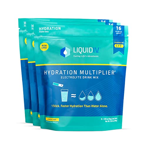 Liquid I.V. Hydration Multiplier - Lemon Lime - Powder Packets | Electrolyte Drink Mix | Easy Open Single-Serving | Non-GMO | 16 Stick