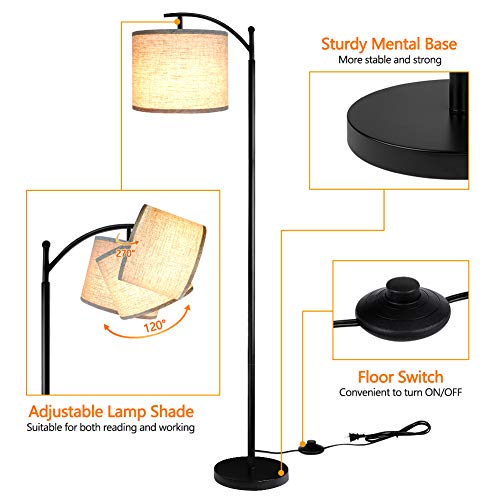 ROTTOGOON Floor Lamp for Living Room with 3 Color Temperatures LED Bulb, Standing Lamp Tall Industrial Floor Lamp Reading for Bedroom, Office (9W LED Bulb, Beige Lampshade Included) -Black
