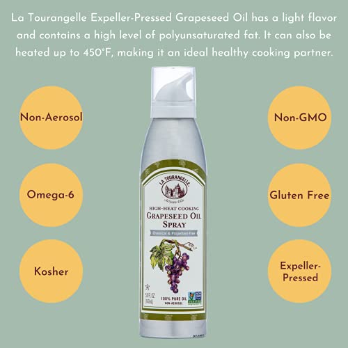 La Tourangelle, Expeller-Pressed Grapeseed Oil, High Heat Neutral Cooking Oil, Cast Iron Seasoning, Also Great for Skin, Hair, and DIY Beauty Recipes, 16.9 fl oz