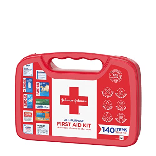 Johnson & Johnson All-Purpose Portable Compact First Aid Kit for Minor Cuts, Scrapes, Sprains & Burns, Ideal for Home, Car, Travel, Camping and Outdoor Emergencies, 160 pieces