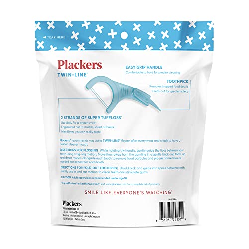 Plackers Twin-Line Dental Flossers, Advanced Whitening and Dual Action Flossing System, Easy Storage, Super Tuffloss, 2X The Clean, Cool Mint Flavor