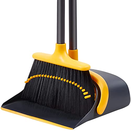 Broom and Dustpan, Broom and Dustpan Set for Home, Long Handle Broom with Dustpan, Broom and Dustpan Combo for Office Home Kitchen Lobby Floor Use Dustpan and Broom Set