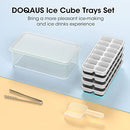 DOQAUS Ice Cube Tray with Lid and Bin, 4 Pack Silicone Plastic Ice Cube Trays for Freezer with Ice Box, Ice Trays with Ice Container, Stackable Ice Tray with Storage Ice Bucket,Ice Tong,Ice Scoop