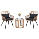JOIVI 3 Piece Outdoor Wicker Furniture Bistro Set, Patio Rattan Conversation Set with Round Glass Top Coffee Side Table, Cushions and Lumbar Pillows for Porch, Backyard, Deck