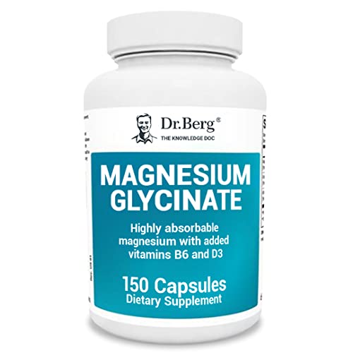 Dr. Berg's Magnesium Glycinate 400mg - Fully Chelated Magnesium Glycinate Capsules for Stress, Calm, Relaxation & Sleep Support - Includes Magnesium-Glycinate w/Vitamin D & B6-150 Veg Capsules