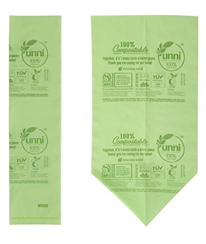 UNNI 100% Compostable Bags, 2.6 Gallon, 9.84 Liter, 100 Count, Extra Thick 0.71 Mil, Samll Kitchen Food Scrap Waste Bags, ASTM D6400, US BPI and Europe OK Compost Home Certified, San Francisco