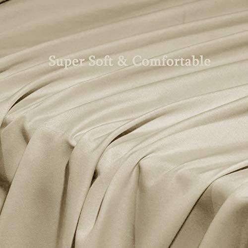 SONORO KATE Bed Sheet Set Super Soft Microfiber 1800 Thread Count Luxury Egyptian Sheets Fit 18-24 Inch Deep Pocket Mattress Wrinkle-6 Piece (Beige, Queen)