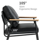 GYI Brown Leather Accent Chair Set of 2, 23.6'' Wide Armchair Set of 2, Industrial Black Metal Frame Accent Chairs with Wood Arms, Mid-Century Modern Comfy Sofa Chair for Living Room, Bedroom