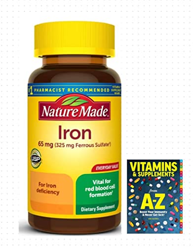 Nature Made Iron 65 mg (325 mg Ferrous Sulfate) Dietary Supplement for Red Blood Cell Support 365 Tablets, 365 Day Supply+Better Guide Vitamins Supplements Free