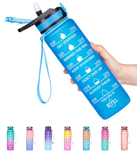Fidus 32oz Motivational Water Bottles with Times to Drink & Straw,Leakproof BPA Free Bottle with Time Marker to Ensure You Drink Enough Water Daily for Fitness, Gym and Outdoor Sports