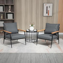 GYI Brown Leather Accent Chair Set of 2, 23.6'' Wide Armchair Set of 2, Industrial Black Metal Frame Accent Chairs with Wood Arms, Mid-Century Modern Comfy Sofa Chair for Living Room, Bedroom