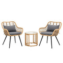 JOIVI 3 Piece Outdoor Wicker Furniture Bistro Set, Patio Rattan Conversation Set with Round Glass Top Coffee Side Table, Cushions and Lumbar Pillows for Porch, Backyard, Deck