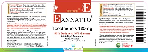 E Annatto Tocotrienols Deltagold 125mg, Vitamin E Tocotrienols Supplements 60 Softgel, Tocopherol Free, Supports Immune Health & Antioxidant Health (90% Delta & 10% Gamma)