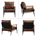 GYI Brown Leather Accent Chair Set of 2, 23.6'' Wide Armchair Set of 2, Industrial Black Metal Frame Accent Chairs with Wood Arms, Mid-Century Modern Comfy Sofa Chair for Living Room, Bedroom