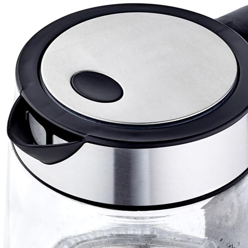 Amazon Basics Electric Glass and Steel Hot Tea Water Kettle, 1.7-Liter, Black and Sliver