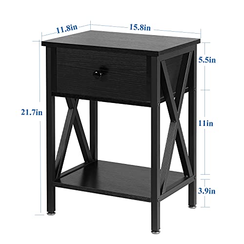 VECELO Modern Versatile Nightstands X-Design Side End Table Night Stand Storage Shelf with Bin Drawer for Living Room Bedroom, Set of 2 (Brown)