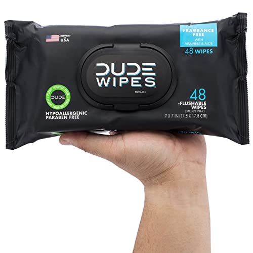 DUDE Wipes Flushable Wipes - 3 Pack, 144 Wipes - Unscented Adult Wet Wipes with Vitamin-E & Aloe for at-Home Use - Septic and Sewer Safe